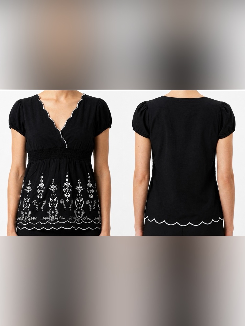 RXB Black Blouse with White Floral Embroidery